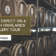 Wooden whisky barrels stacked in a Scottish Highlands distillery, showcasing the aging process during a distillery tour.